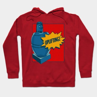 Comic-Style Barrel Man: Elevate with 'Uplifting' Vibes Hoodie